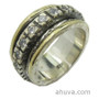 Two Tone Gold Banded Stone Ring