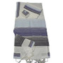 Cotton  Tallit - White with Blue and Black Stripes
