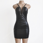 Women Leather V-Neck Dress