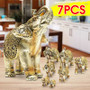 7Pcs/Set Lucky Wealth Figurine Resin Crafts Elephant Statue Ornaments for Home Office Decoration