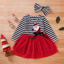 Toddler Baby Girls Santa Striped Print Tulle Dress+Headband Outfits for Christmas Party