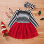 Toddler Baby Girls Santa Striped Print Tulle Dress+Headband Outfits for Christmas Party