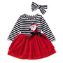 Toddler Baby Girls Santa Striped Print Tulle Dress+Headband Outfits for Christmas Party