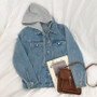 Hooded High Street Fashionable Women Outerwear Denim Jacket