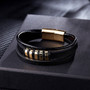 Genuine Leather Stainless Steel Bracelet Charms Punk Jewelry For Men