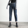 High Waist Loose Denim Ankle-length Solid Harem Jeans For Female