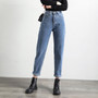 High Waist Loose Denim Ankle-length Solid Harem Jeans For Female