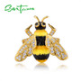 Authentic 925 Sterling Silver Chic Gold Color Yellow Bee Brooch for Women