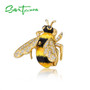 Authentic 925 Sterling Silver Chic Gold Color Yellow Bee Brooch for Women