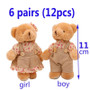 12pcs 6 Pair 11cm Small Teddy Bear Key Chain Doll for Valentine's Day