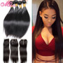 FASHIONABLE Peruvian Straight Hair With Lace Closure 4 Pc Bundles