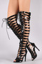 Patent Strappy Open Toe Lace-Up Gladiator Heel