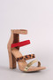 Bamboo Suede Strappy Leopard Open Toe Chunky Heel