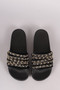 Bamboo Velvet Chain Embellished Open Toe Slide Sandal