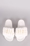 Beaded Pearl Embellished Faux Fur Slide Sandals