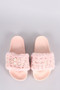 Beaded Pearl Embellished Faux Fur Slide Sandals