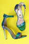 Liliana Holographic Snakeskin Ankle Strap Open Toe Stiletto Heel