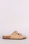 Bamboo Nubuck Open Toe Buckled Cork Footbed Slide Sandal