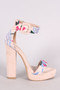 Shoe Republic LA Floral Embroidery Open Toe Chunky Platform Heel