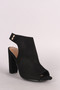 Bamboo Suede Peep Toe Chunky Mule Heel