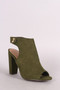 Bamboo Suede Peep Toe Chunky Mule Heel