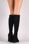 Bamboo Suede Round Toe Chunky Heeled Knee High Boots