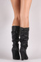 Qupid Pointy Toe Western Chunky Heeled Knee High Boots