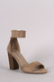 Breckelle Suede Tassel Ankle Cuff Open Toe Chunky Heel