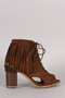 Suede Fringe Lace Up Chunky Heeled Ankle Boots