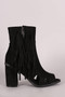 Suede Zipper And Fringe Chunky Heeled Ankle Boots