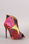 Liliana Multicolor Patterned V-Slit Peep Toe Stiletto Booties