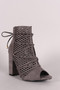 Perforated Suede Lace-Up Chunky Heeled Ankle Boots