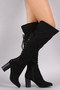 Suede Back Corset Lace Up Chunky Heeled Boots