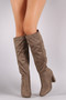 Bamboo Plain Suede Chunky Heeled Knee High Boots