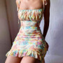 Sleeveless butterfly print ruffles bandage sexy mini dress summer