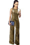 Gold Geometric Stripe Sleeveless Wide Leg Sequin Jumpsuit