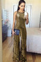 Gold Geometric Stripe Sleeveless Wide Leg Sequin Jumpsuit