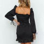 Long Sleeve Black Sexy Backless Lace up Club Dress