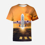 Amazing Departing Aircraft Sunset & Clouds Behind Designed 3D T-Shirts