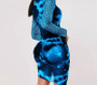 Blue Leopard Long Sleeve Mesh Mini Dress