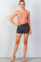 Ladies fashion navy floral print scalloped hem shorts