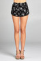 Ladies fashion front surplice w/lace trim floral print short pants