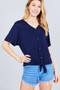 Short Dolman Sleeve V-neck W/button Detail Front Tie Rayon Spandex Cardigan