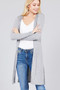 Ladies fashion long sleeve open front side slit tunic length rayon spandex rib cardigan