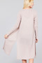 Ladies fashion long sleeve open front side slit midi length brushed waffle cardigan