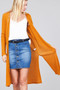 Ladies fashion long sleeve open front side slit midi length brushed waffle cardigan