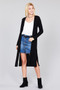 Ladies fashion long sleeve open front side slit midi length brushed waffle cardigan