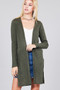 Ladies fashion long sleeve open front side slit tunic length brushed waffle cardigan