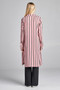 Ladies fashion long sleeve notched collar side slit multi stripe long jacket