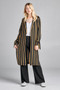 Ladies fashion long sleeve notched collar side slit multi stripe long jacket